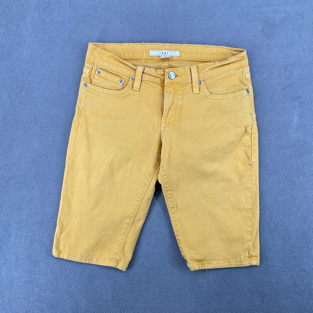 XXI Yellow Denim Bermuda Shorts Y2K Mid Rise Cotton Blend Size 26 Made in USA